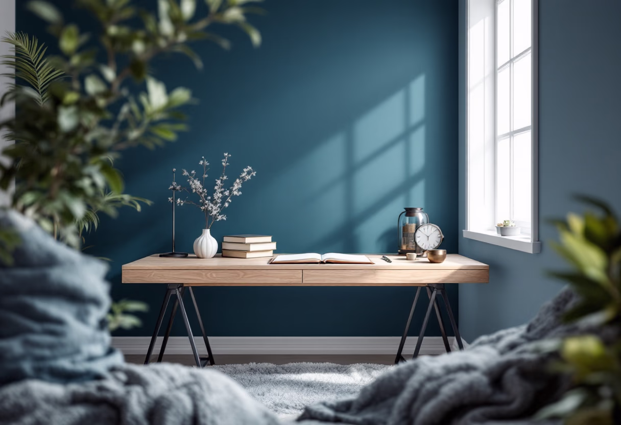 organized desk next to a window